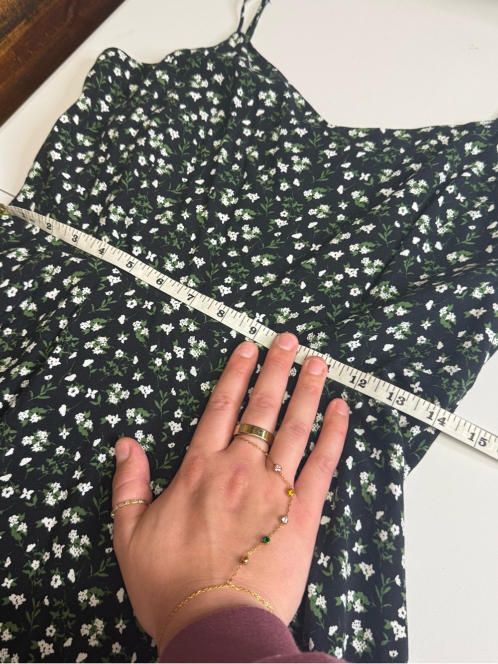 Floral Spaghetti Strap Dress in Black and White green flowers size L old navy - Picture 8 of 11